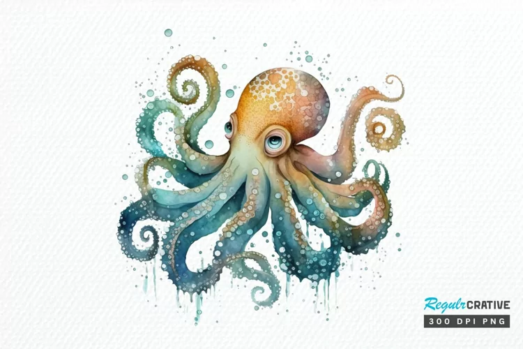Watercolor Cute Octopus PNG Clipart