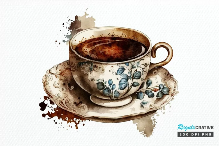 Watercolor Vintage Coffee Cup PNG Clipart