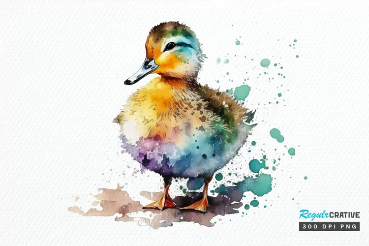 Watercolor Cute Colorful Duck PNG Clipart