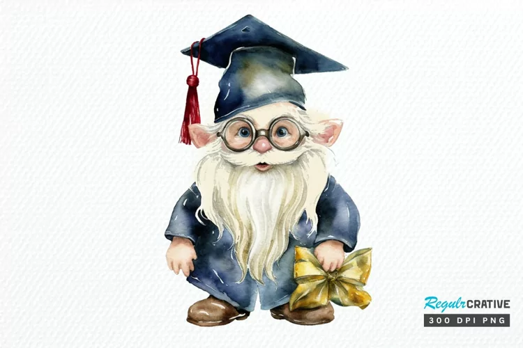 Watercolor Gnome Graduate PNG Clipart