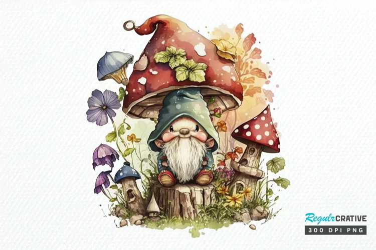Watercolor Mushrooms Gnome PNG Clipart