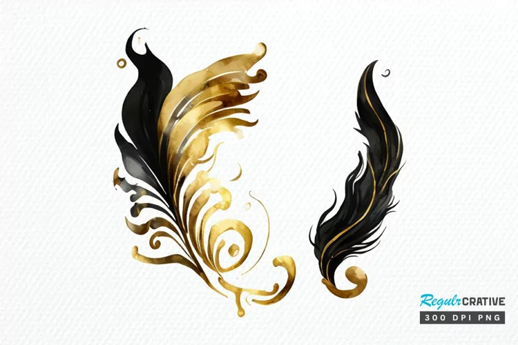 Watercolor Black and Gold Antique PNG Clipart