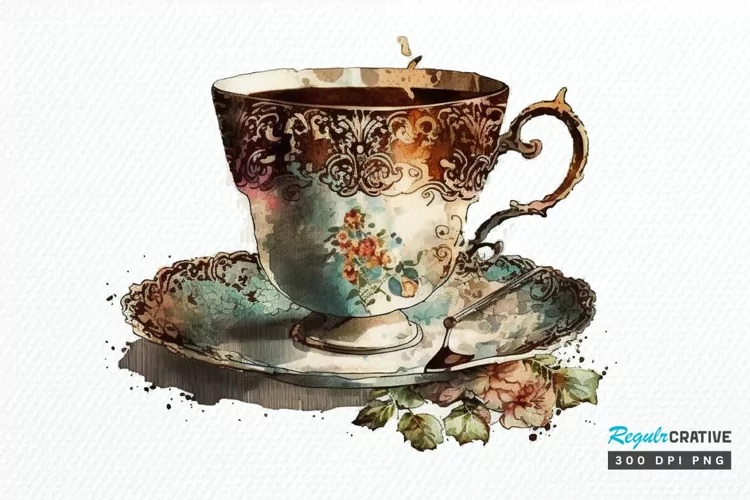 Watercolor Vintage Coffee Cup PNG Clipart
