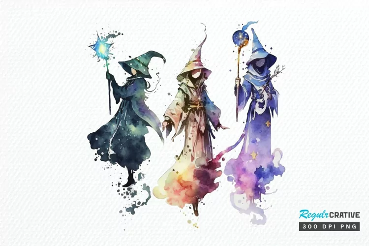 Watercolor Celestial Wizards PNG Clipart