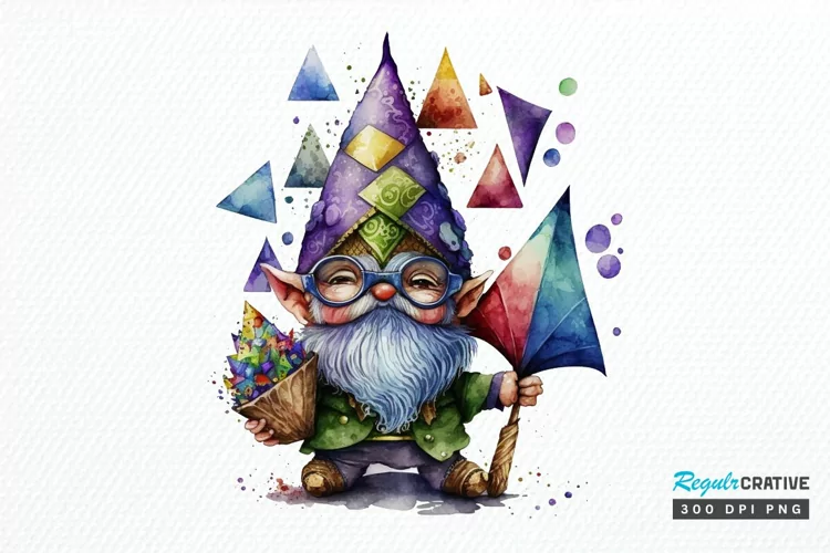 Watercolor Cute Gnome Mardi Gras PNG Clipart