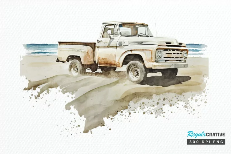 Watercolor Beach Truck PNG Clipart