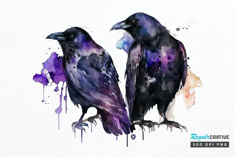 Watercolor Gothic Ravens PNG Clipart
