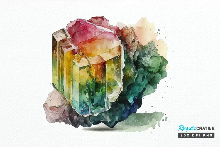 Watercolor Raw Tourmaline Crystal PNG Clipart