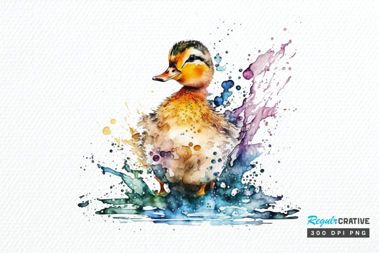 Watercolor Cute Colorful Duck PNG Clipart example image 1