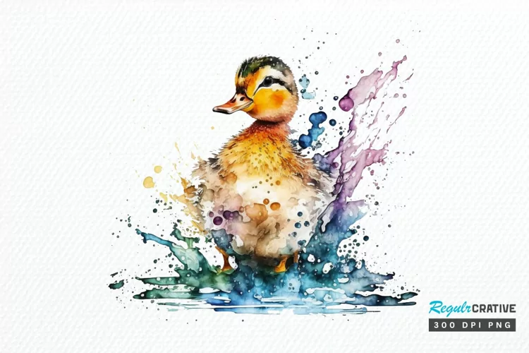 Watercolor Cute Colorful Duck PNG Clipart