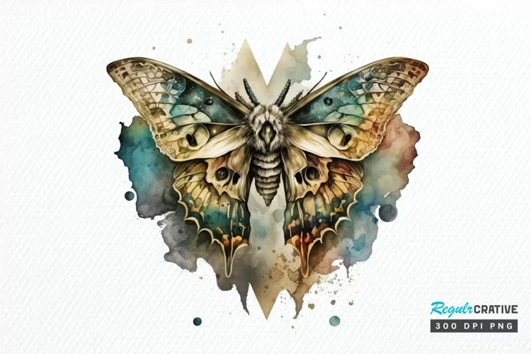 Watercolor Skull Moth PNG Clipart