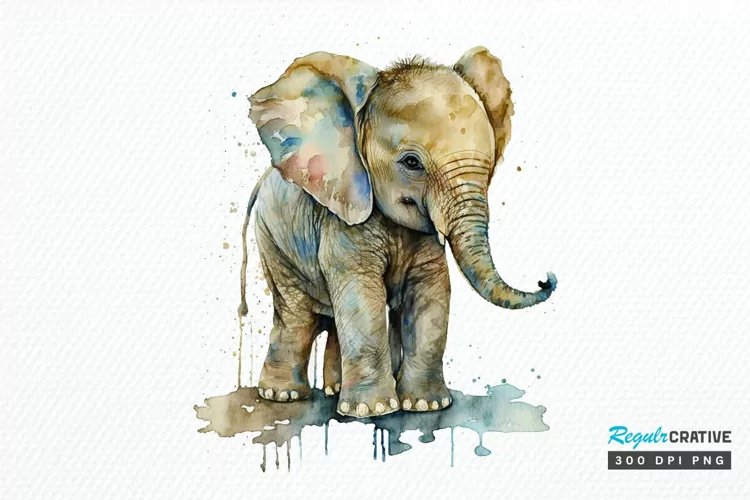 Watercolor Baby Elephant PNG Clipart