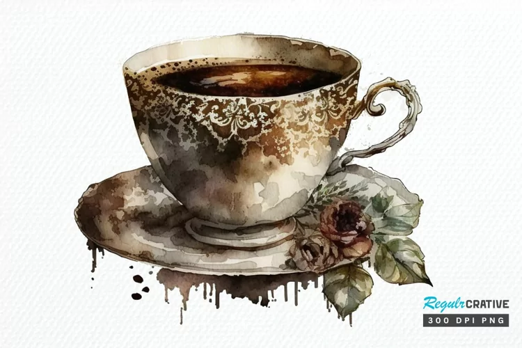 Watercolor Vintage Coffee Cup PNG Clipart