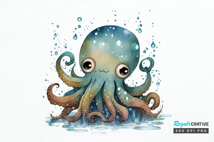 Watercolor Cute Octopus PNG Clipart