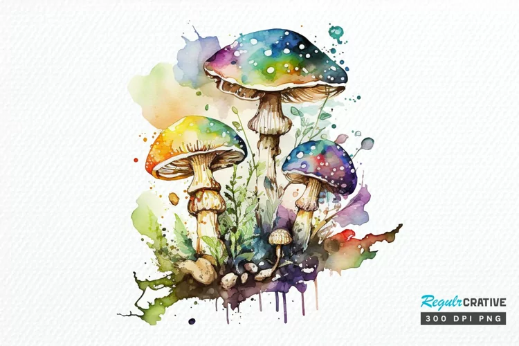 Watercolor Magic Mushrooms PNG Clipart