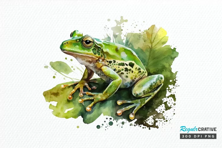 Watercolor Green Frog PNG Clipart