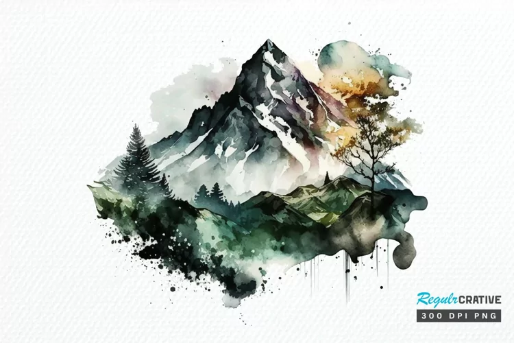 Watercolor Mountain PNG Clipart