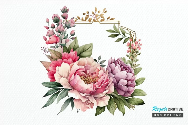 Watercolor Pink Peony Frames PNG Clipart