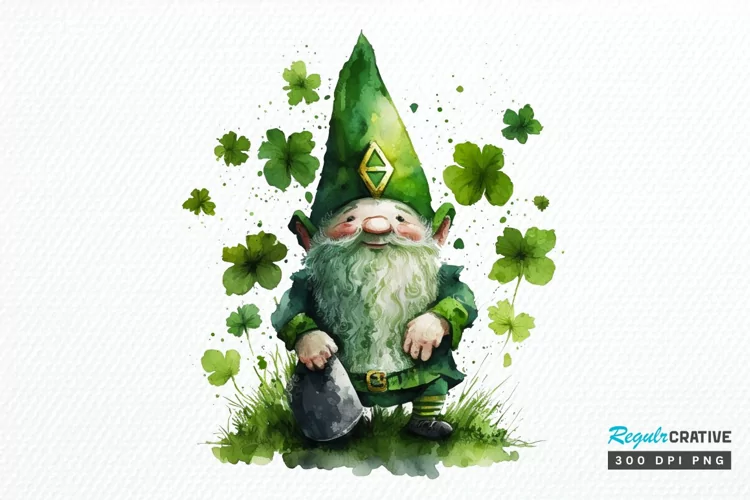 Watercolor St. Patricks Happy Green Gnome PNG Clipart