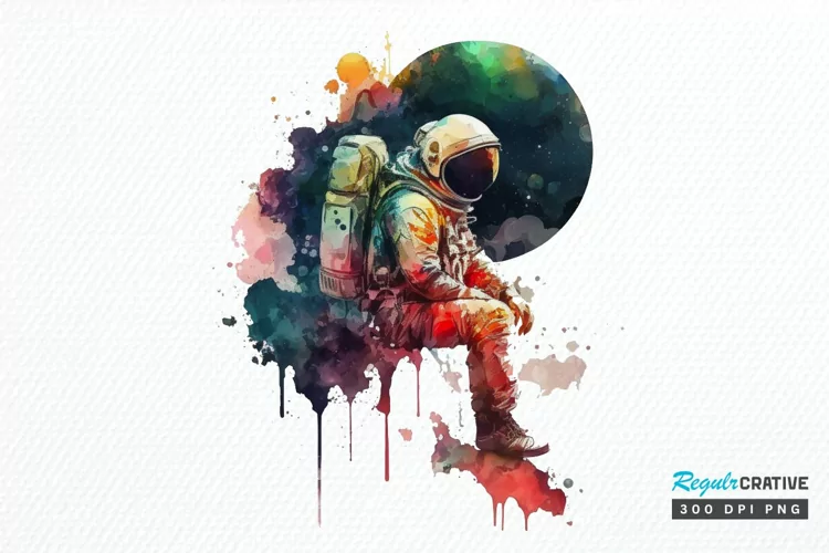 Watercolor Astronaut Planet PNG Clipart