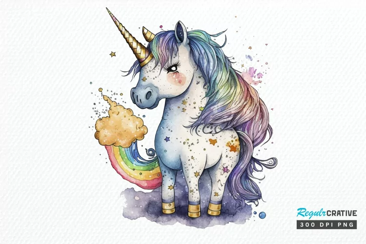Watercolor Magical Unicorn PNG Clipart