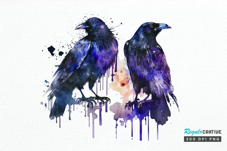 Watercolor Gothic Ravens PNG Clipart