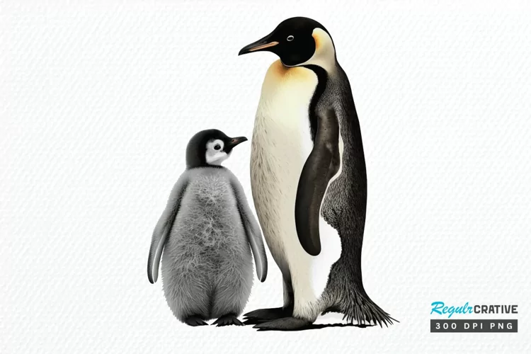 Mom and Baby Penguin PNG Clipart