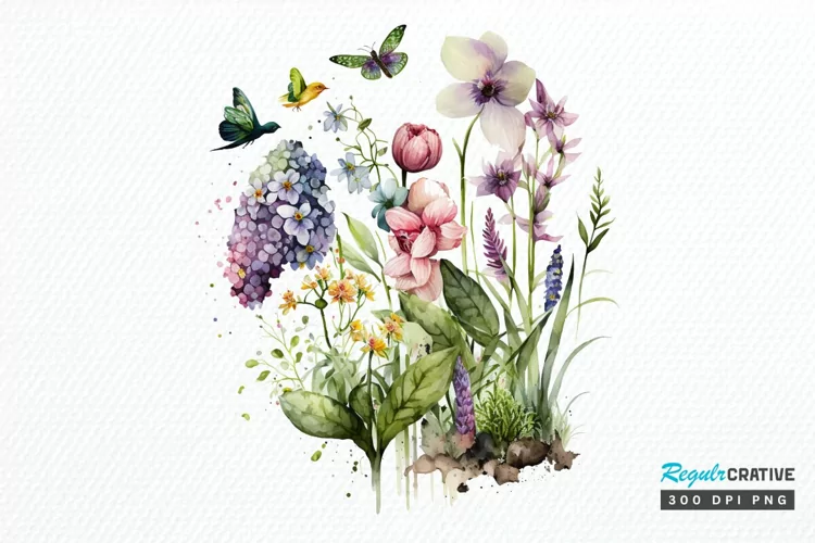 Watercolor Spring Garden PNG Clipart