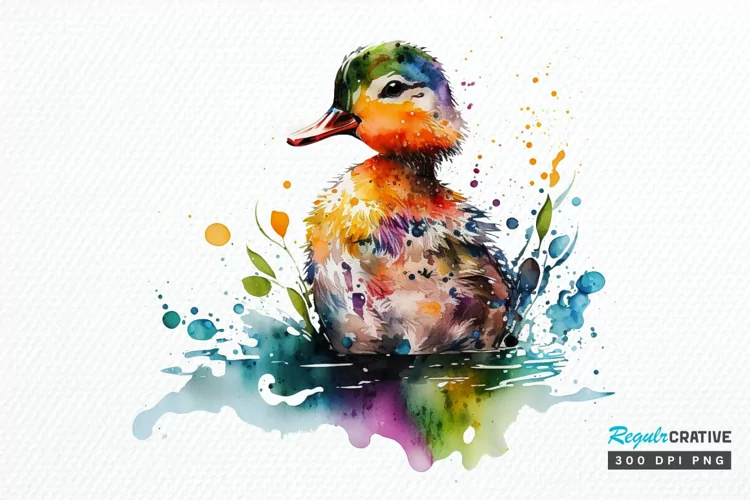 Watercolor Cute Colorful Duck PNG Clipart