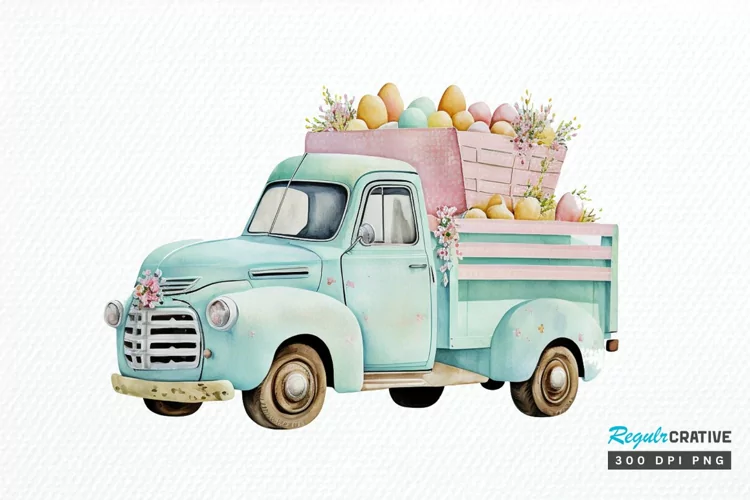 Watercolor Easter Truck PNG Clipart