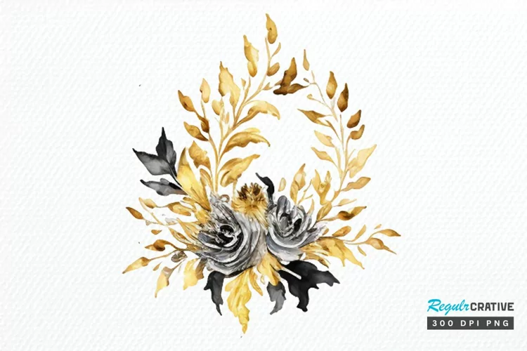 Watercolor Black and Gold Antique PNG Clipart