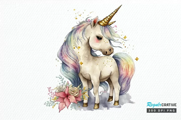 Watercolor Magical Unicorn PNG Clipart