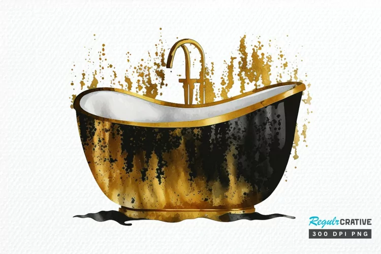 Watercolor Black and Gold Antique PNG Clipart