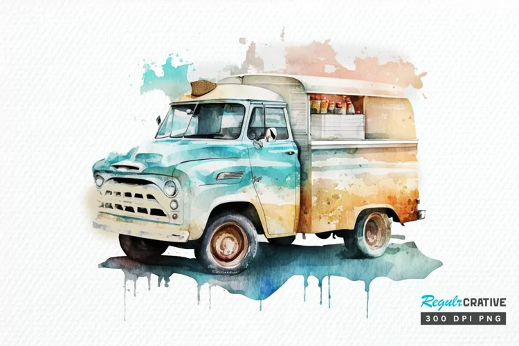 Watercolor Beach Truck PNG Clipart