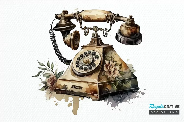 Watercolor Antique Telephone PNG Clipart