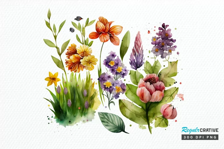 Watercolor Spring Garden PNG Clipart