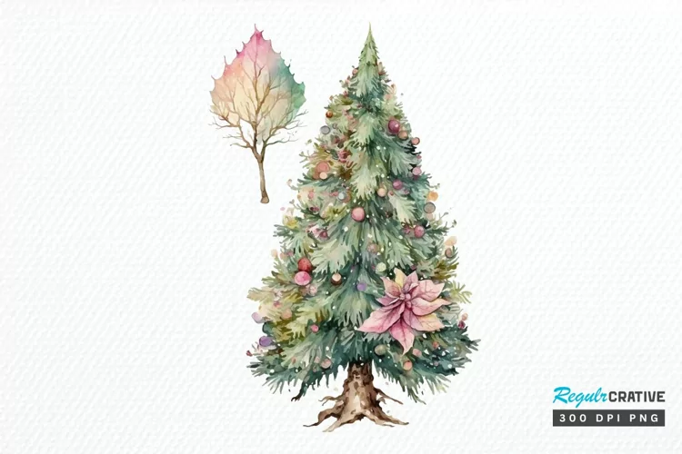 Watercolor Fairy Christmas Trees PNG Clipart