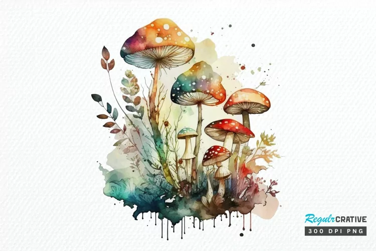 Watercolor Magic Mushrooms PNG Clipart