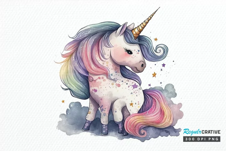 Watercolor Magical Unicorn PNG Clipart
