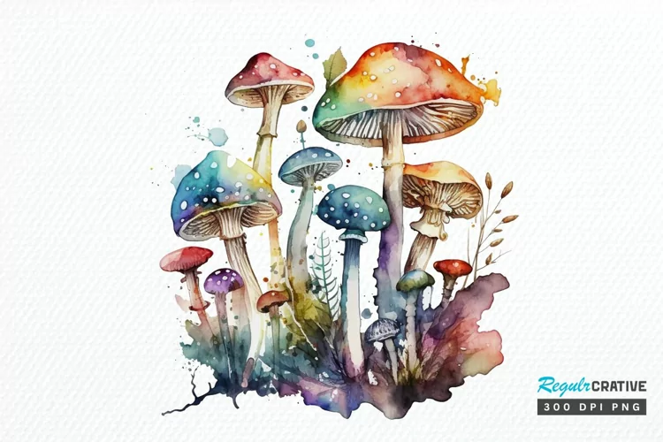 Watercolor Magic Mushrooms PNG Clipart