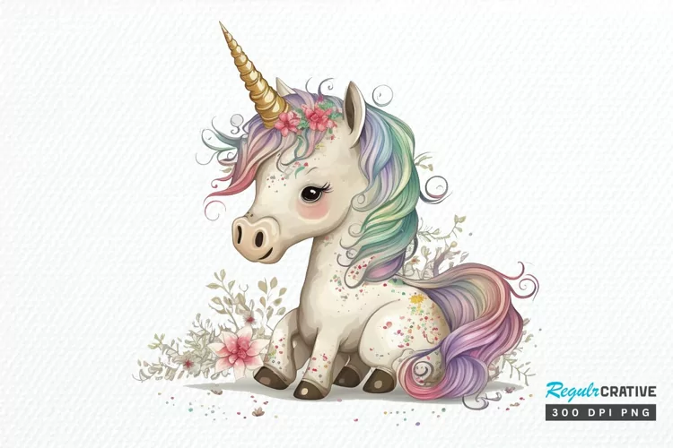 Watercolor Magical Unicorn PNG Clipart