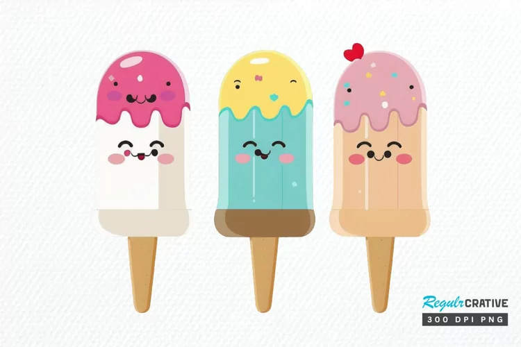 Watercolor Cute Ice Cream PNG Clipart