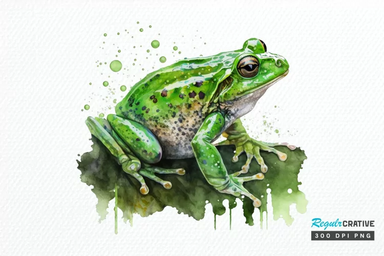 Watercolor Green Frog PNG Clipart