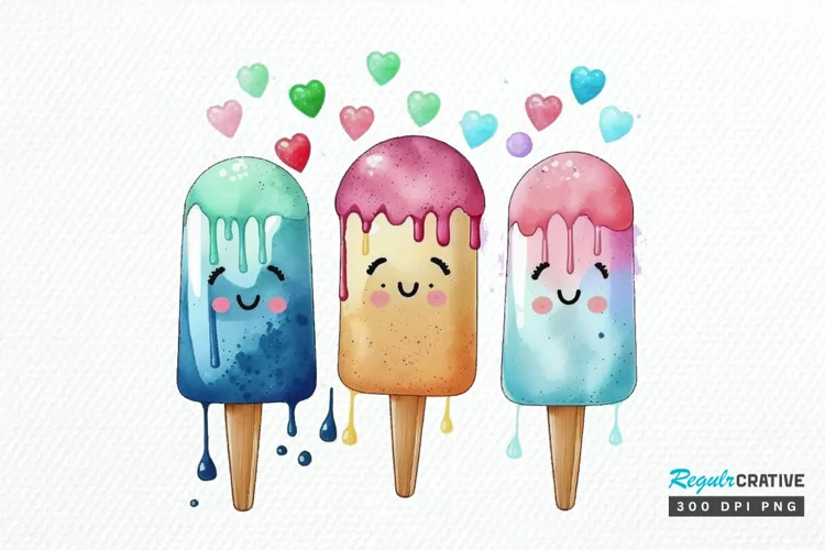 Watercolor Cute Ice Cream PNG Clipart