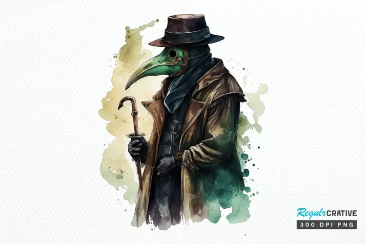 Watercolor Plague Doctor PNG Clipart