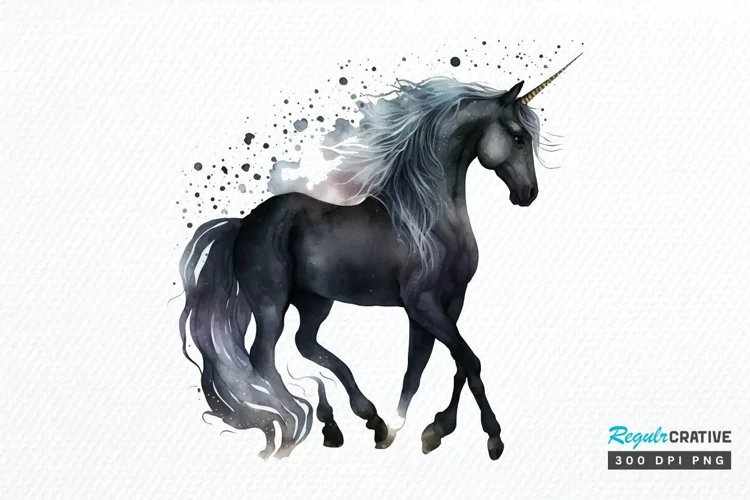 Watercolor Night Unicorn PNG Clipart
