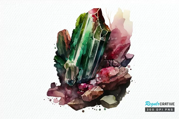 Watercolor Raw Tourmaline Crystal PNG Clipart