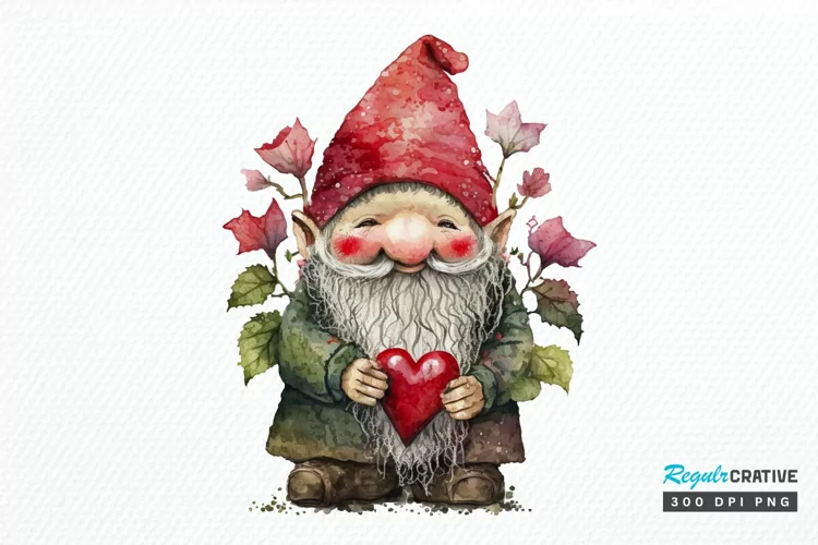 Watercolor valentine Gnome PNG Clipart