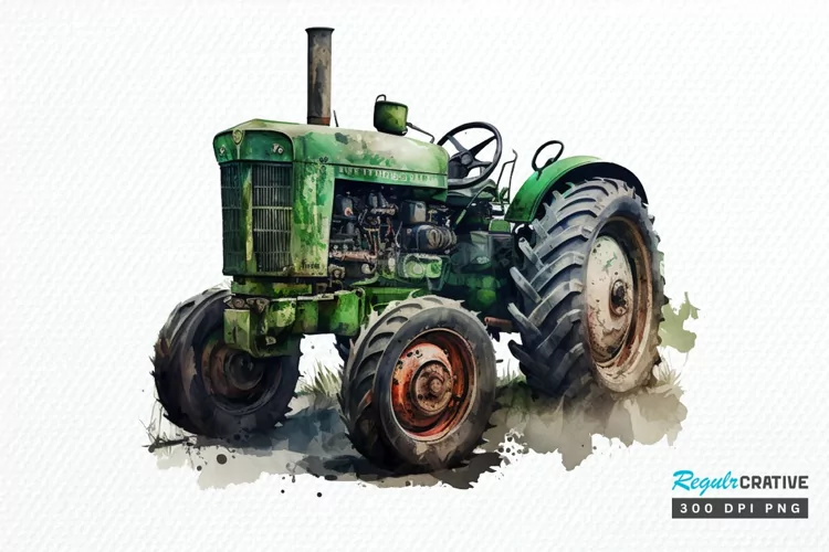 Watercolor Old Tractor PNG Clipart