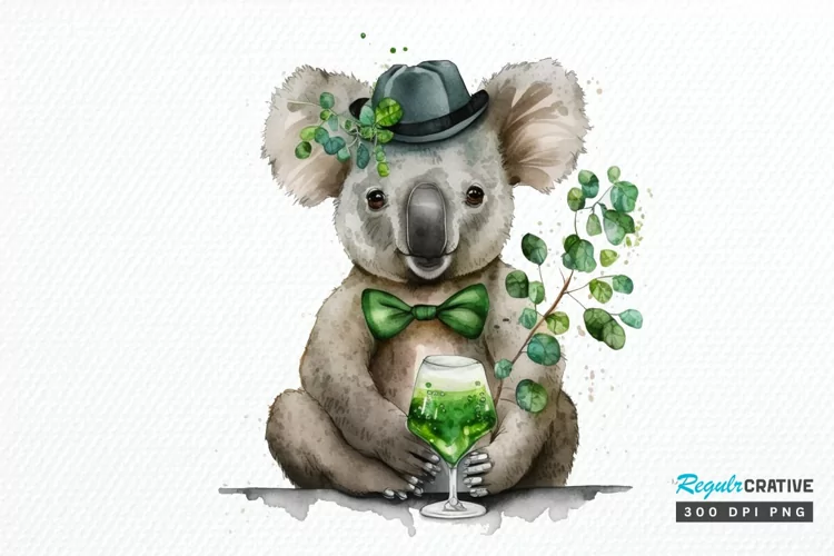 Watercolor Koala Patrick's Day PNG Clipart